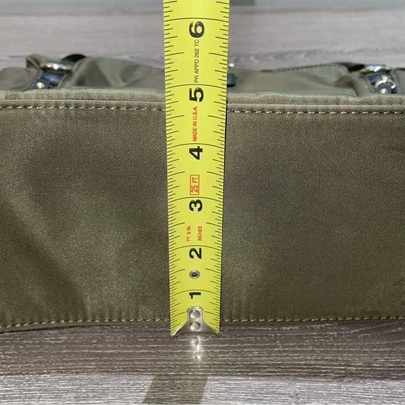 CLN Olive Green & Gold Tone Hardware Backpack Carry Bag 3 Front Pockets Dual Zip - Picture 10 of 10